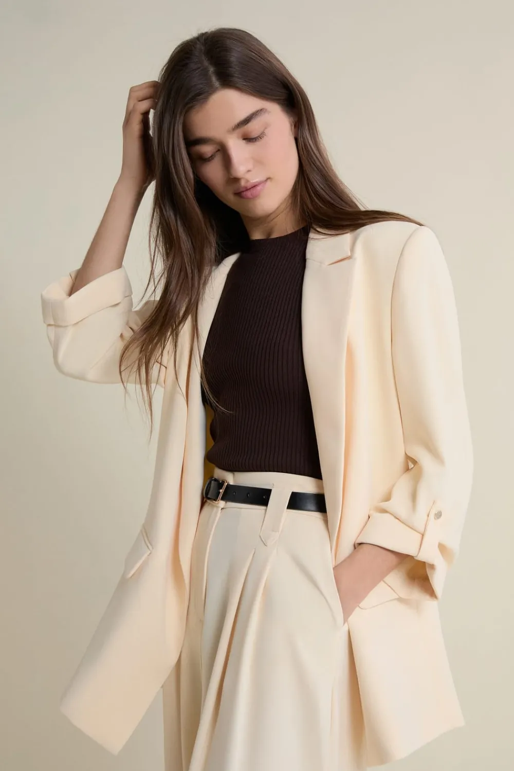 Discount ETAM Blazer manches longues VANILLE