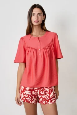 Outlet ETAM Blusa de manga corta ROJO TEJA