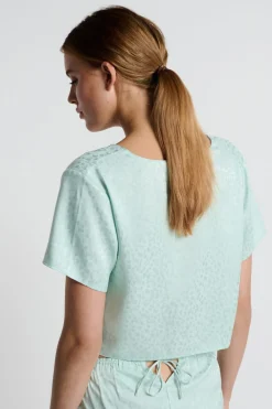 Best ETAM Blusa satinada de manga corta estampada con lazos CELAD&Oacute;N