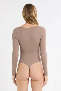 ETAM Body con cuello en V y manga larga TAUPE