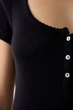 Discount ETAM Body de algodón de manga corta NEGRO