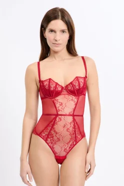 Online ETAM Body de encaje y satén ROJO