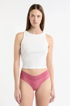 Outlet ETAM Braga brasileña de cintura baja en forma de V de microfibra y encaje BLUSH