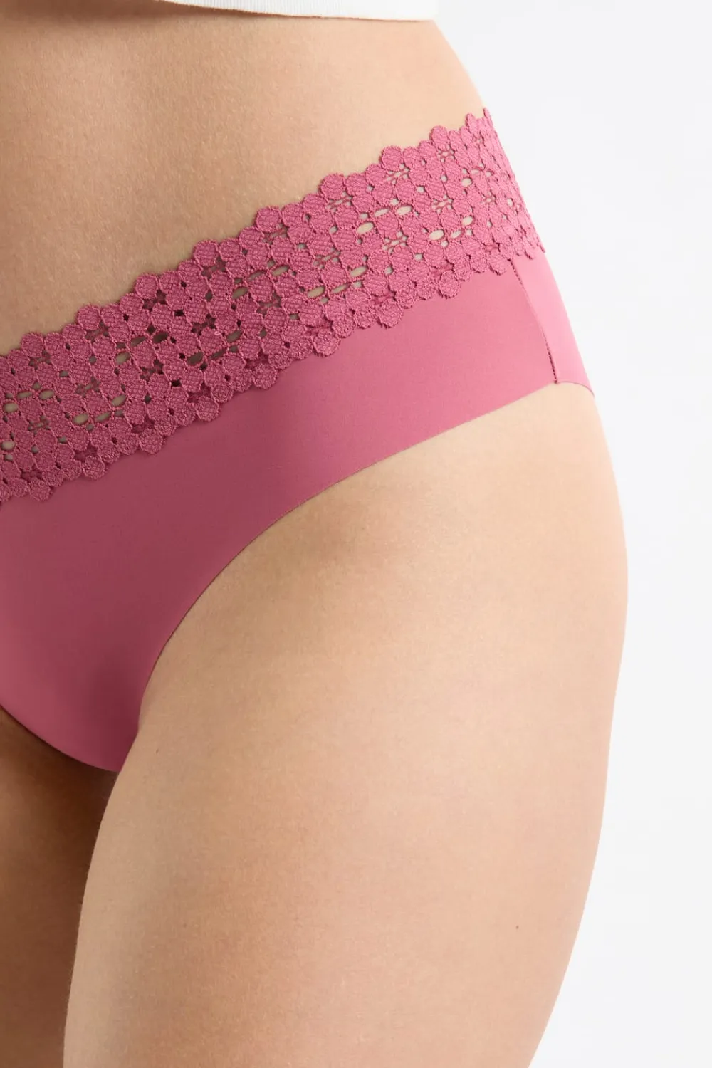 Outlet ETAM Braga brasileña de cintura baja en forma de V de microfibra y encaje BLUSH