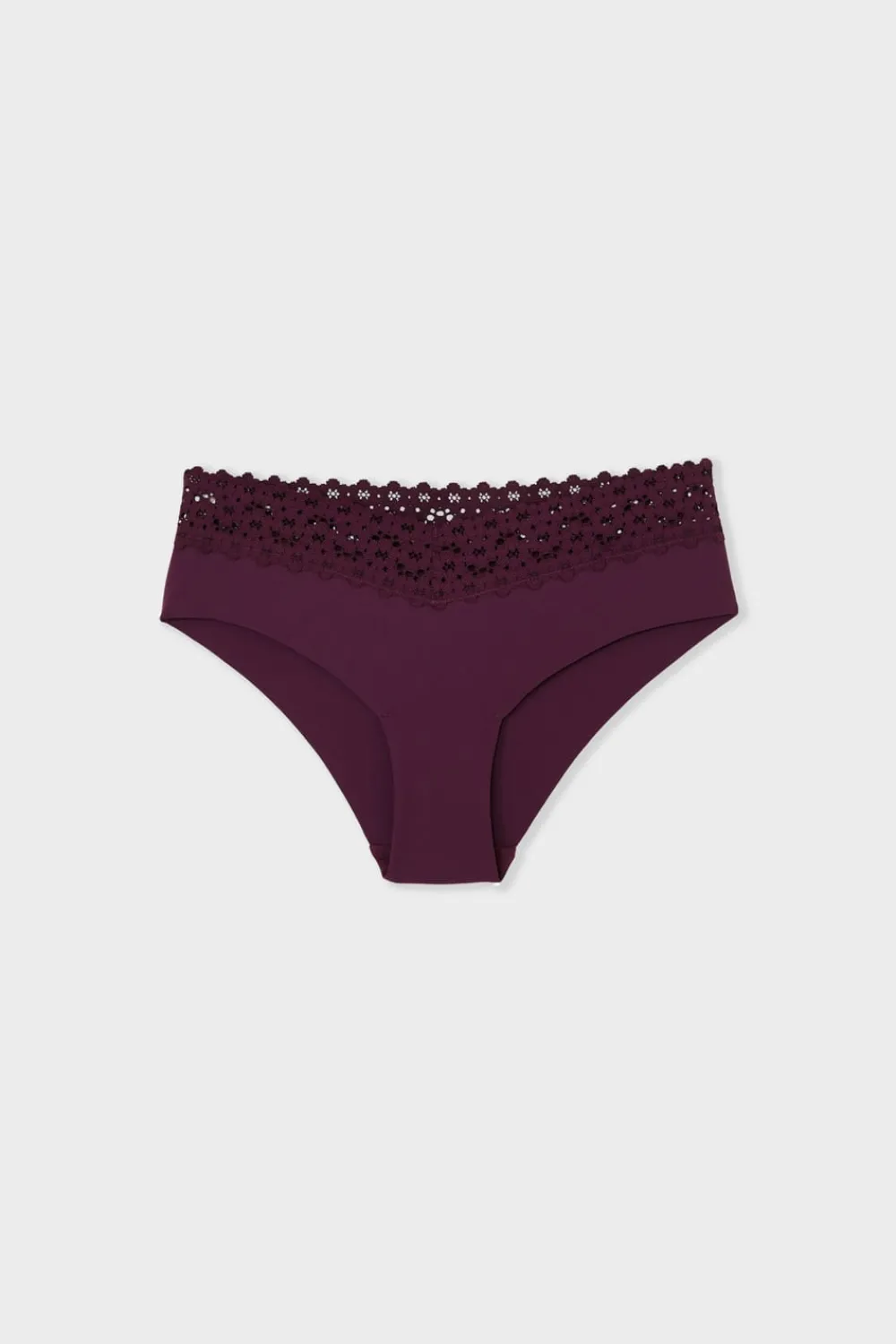 New ETAM Braga brasileña de cintura baja en forma de V de microfibra y encaje MORADO
