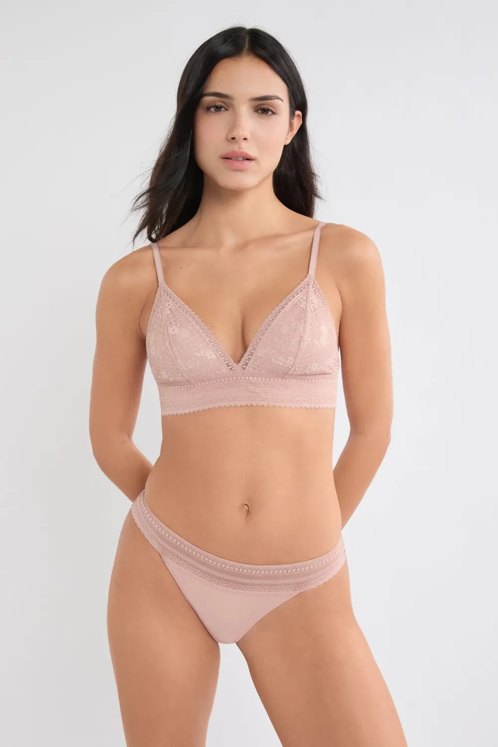 Best ETAM Braga de encaje y microfibra ROSA EMPOLVADO
