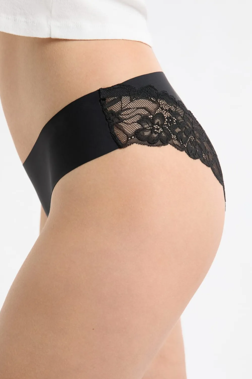 Hot ETAM Braga de microfibra con detalles de encaje NEGRO