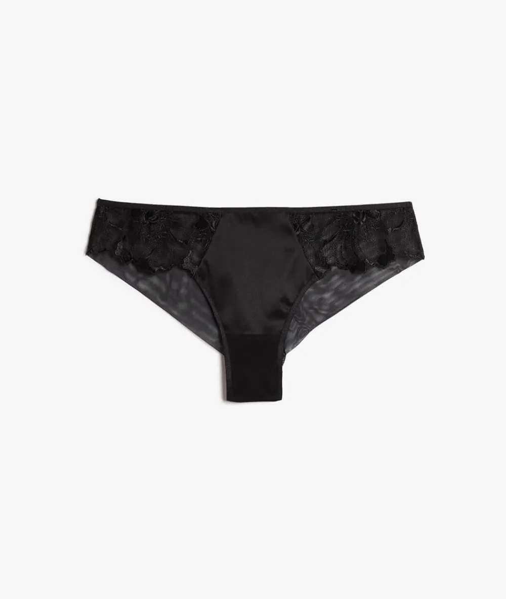 Clearance ETAM Braguita brasileña de tul bordado NEGRO