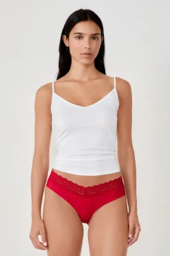 Hot ETAM Braguita brasileña en V de microfibra y encaje ROJO