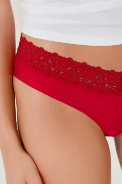 Hot ETAM Braguita brasileña en V de microfibra y encaje ROJO