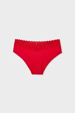 Hot ETAM Braguita brasileña en V de microfibra y encaje ROJO