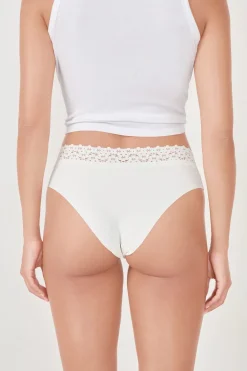 Sale ETAM Braguita brasileña en V de microfibra y encaje BLANCO