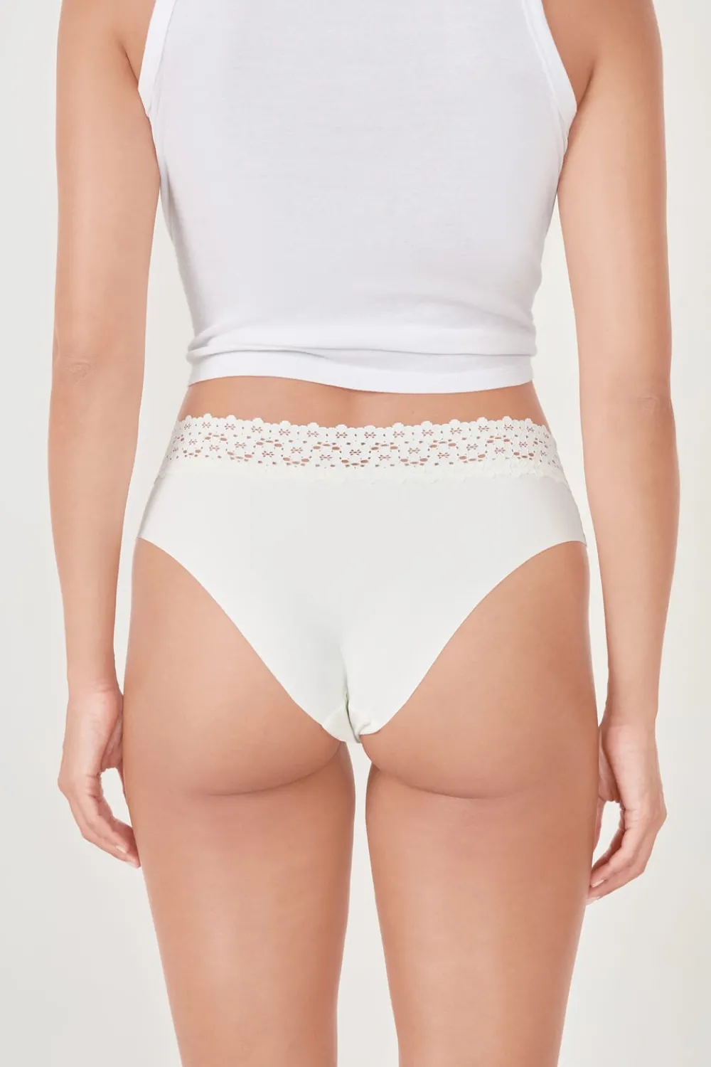 Sale ETAM Braguita brasileña en V de microfibra y encaje BLANCO