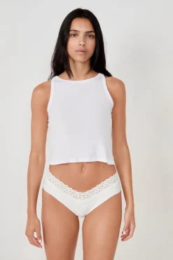 Sale ETAM Braguita brasileña en V de microfibra y encaje BLANCO