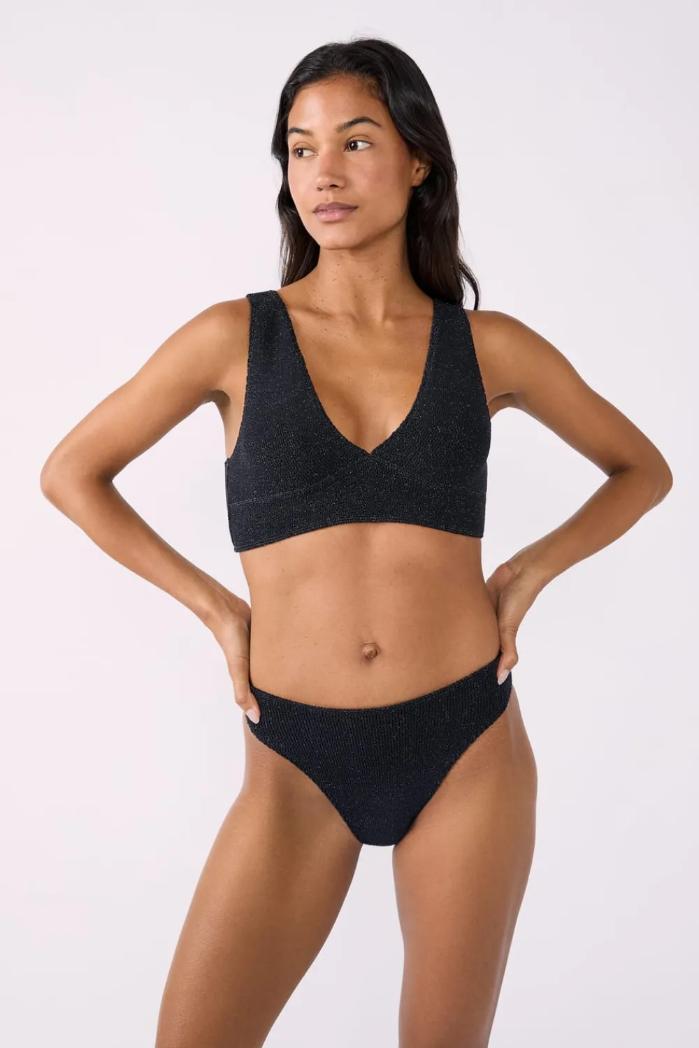 ETAM Braguita de bikini de tiro alto brillante PLATA