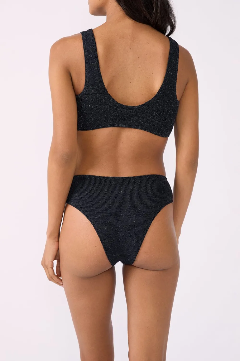 ETAM Braguita de bikini de tiro alto brillante PLATA