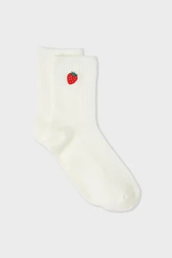 Best ETAM Calcetines acanalados con algodón y estampado de fresas crudo