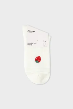 Best ETAM Calcetines acanalados con algodón y estampado de fresas crudo