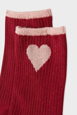 Best ETAM Calcetines acanalados con algodón y estampado de corazones BURDEOS GRANATE