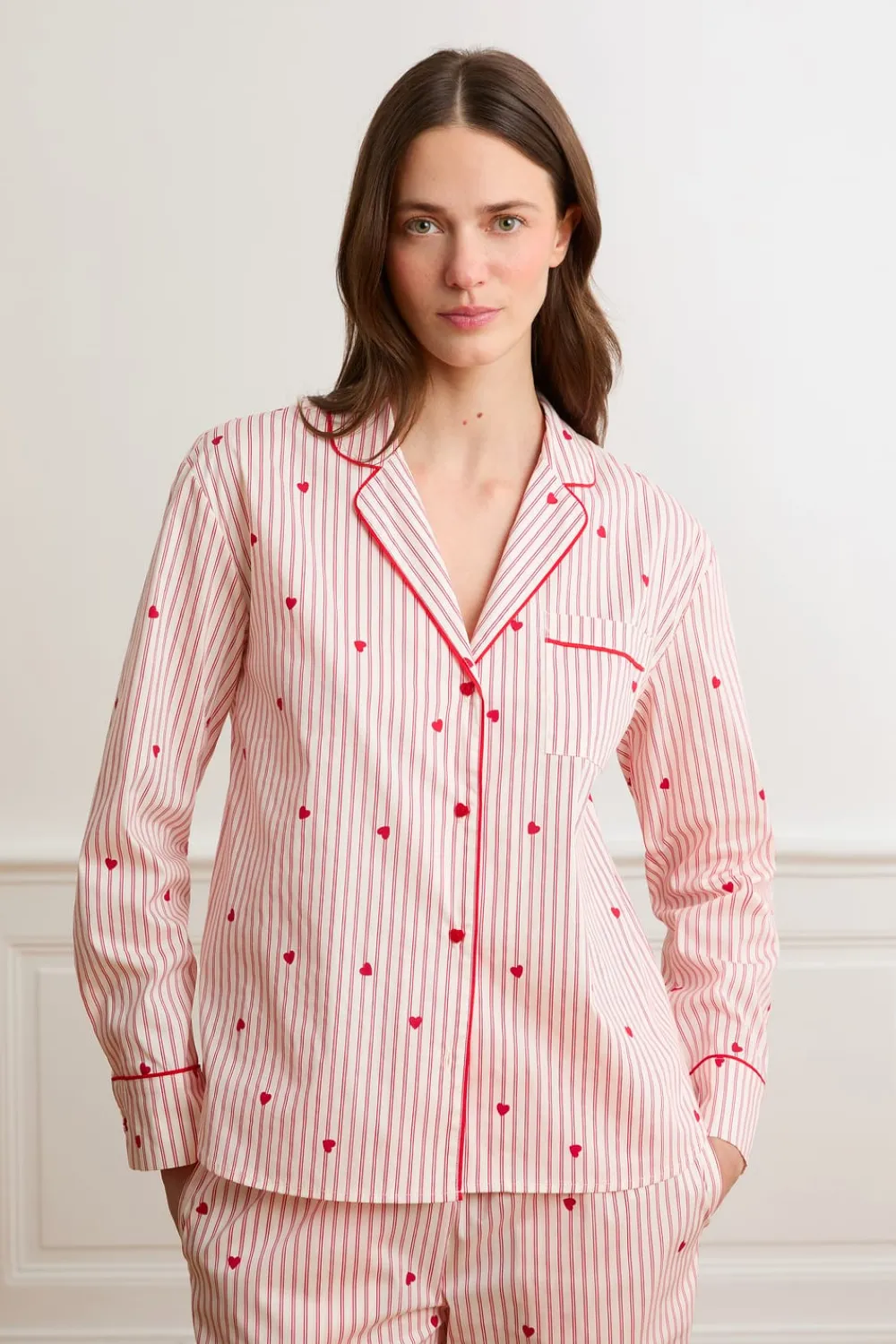 Outlet ETAM Camisa a rayas y corazones de algodón IMP FD BLANCO