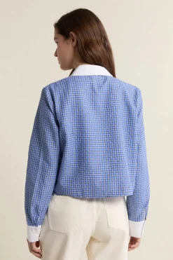 Best ETAM Camisa corta a cuadros con algodón AZUL