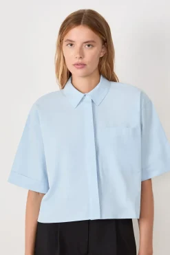 Sale ETAM Camisa de manga corta de algodón AZUL CLARO