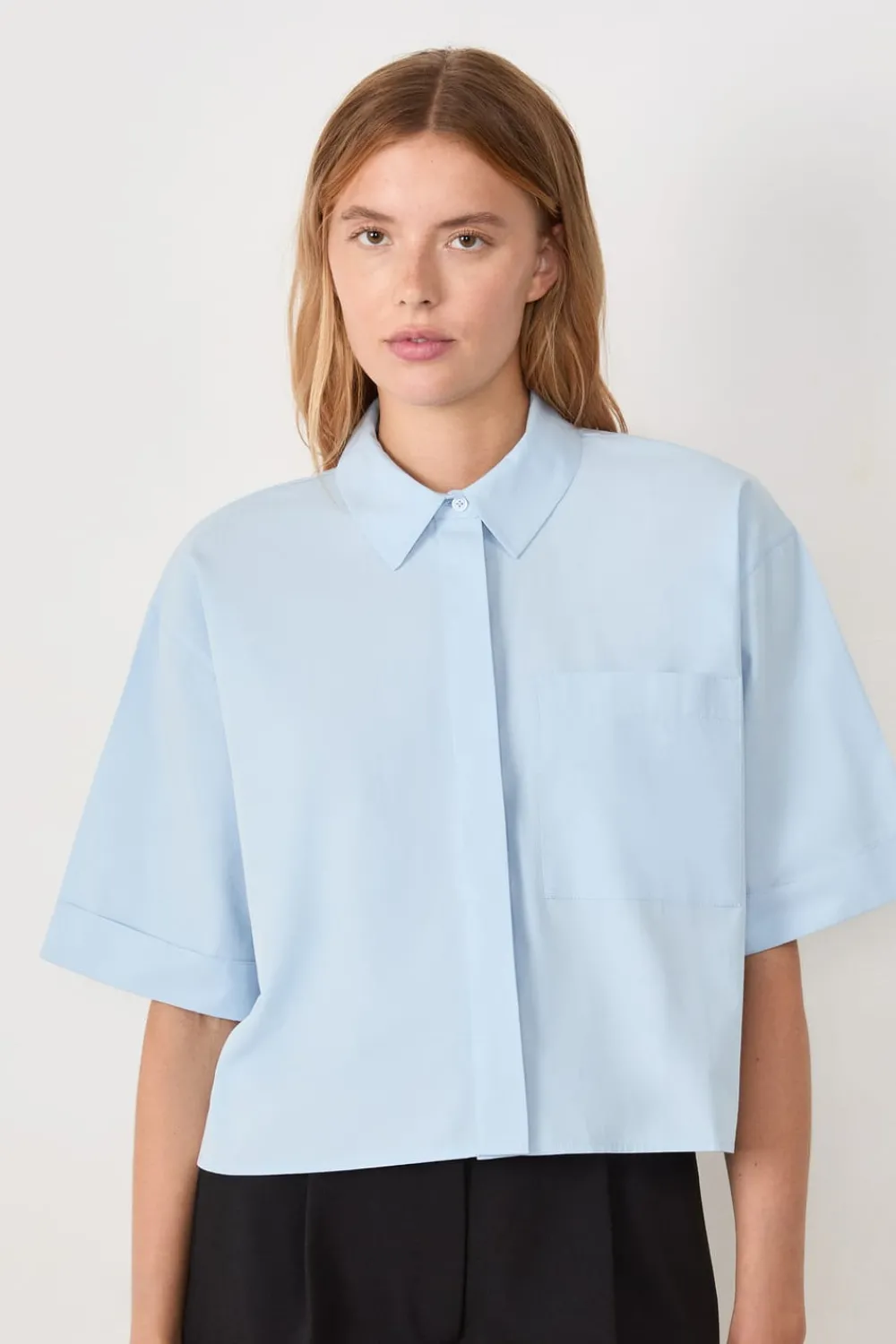 Sale ETAM Camisa de manga corta de algodón AZUL CLARO