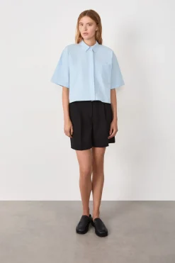 Sale ETAM Camisa de manga corta de algodón AZUL CLARO