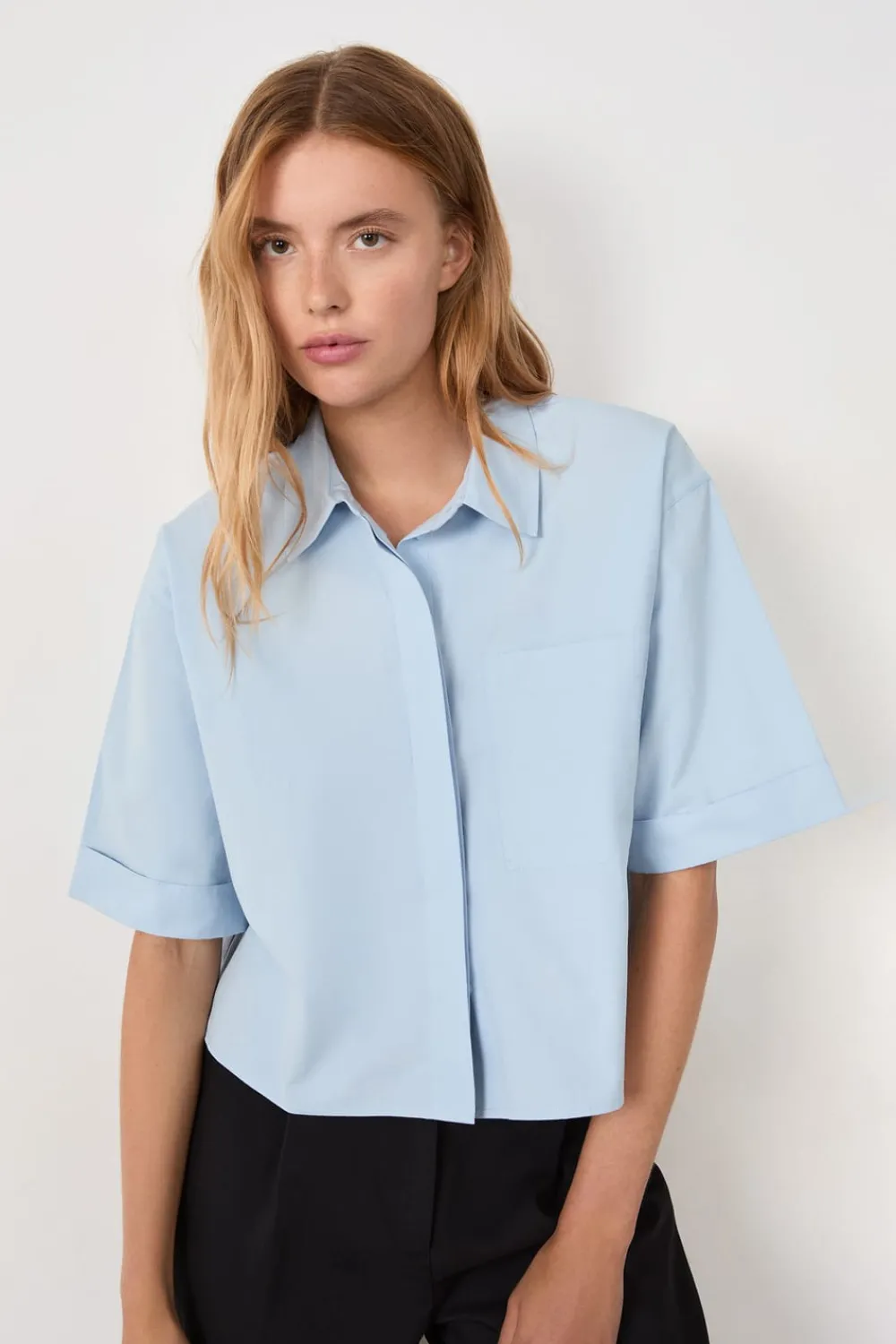 Sale ETAM Camisa de manga corta de algodón AZUL CLARO