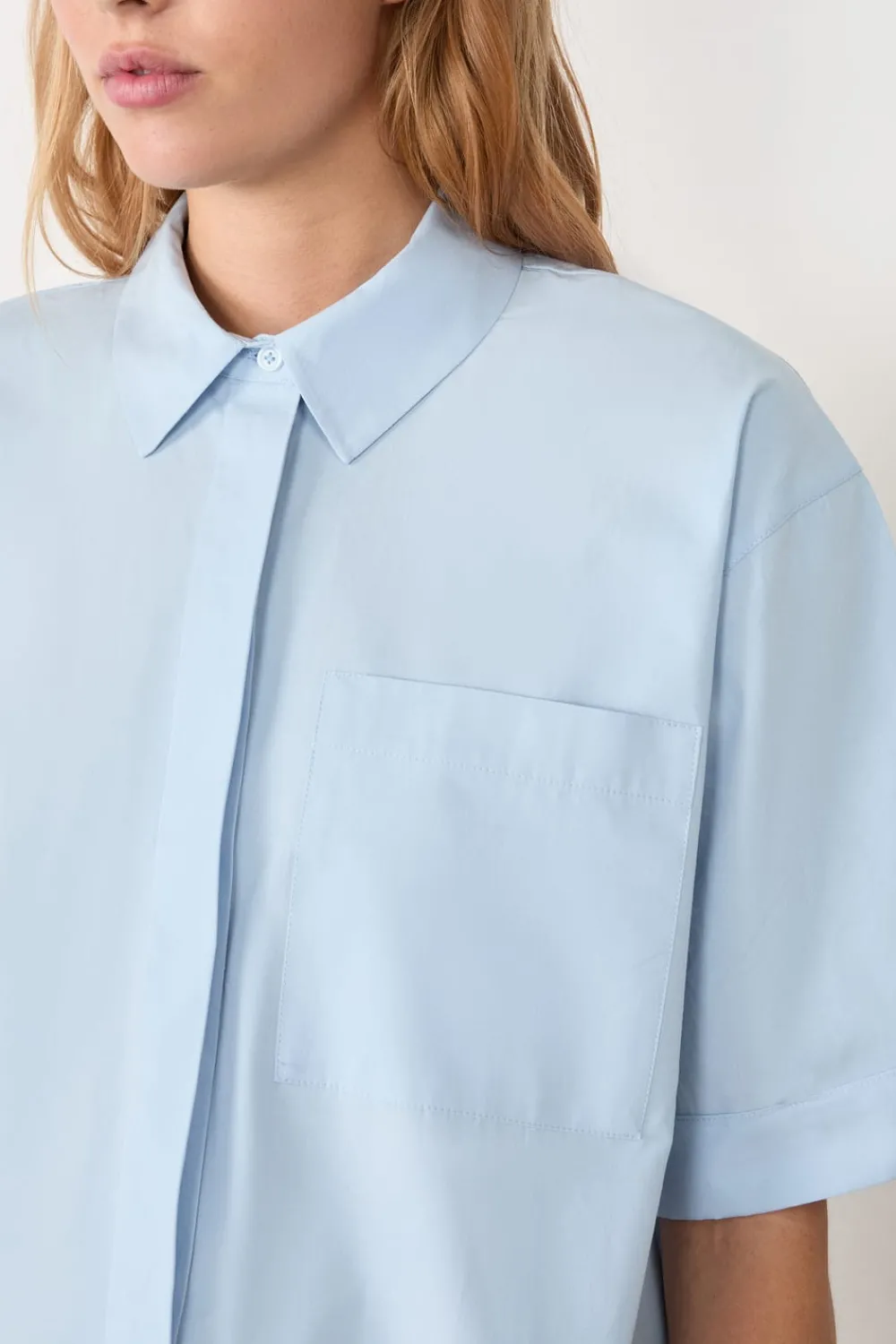 Sale ETAM Camisa de manga corta de algodón AZUL CLARO
