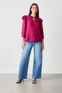 Sale ETAM Camisa de manga larga con volantes MORADO