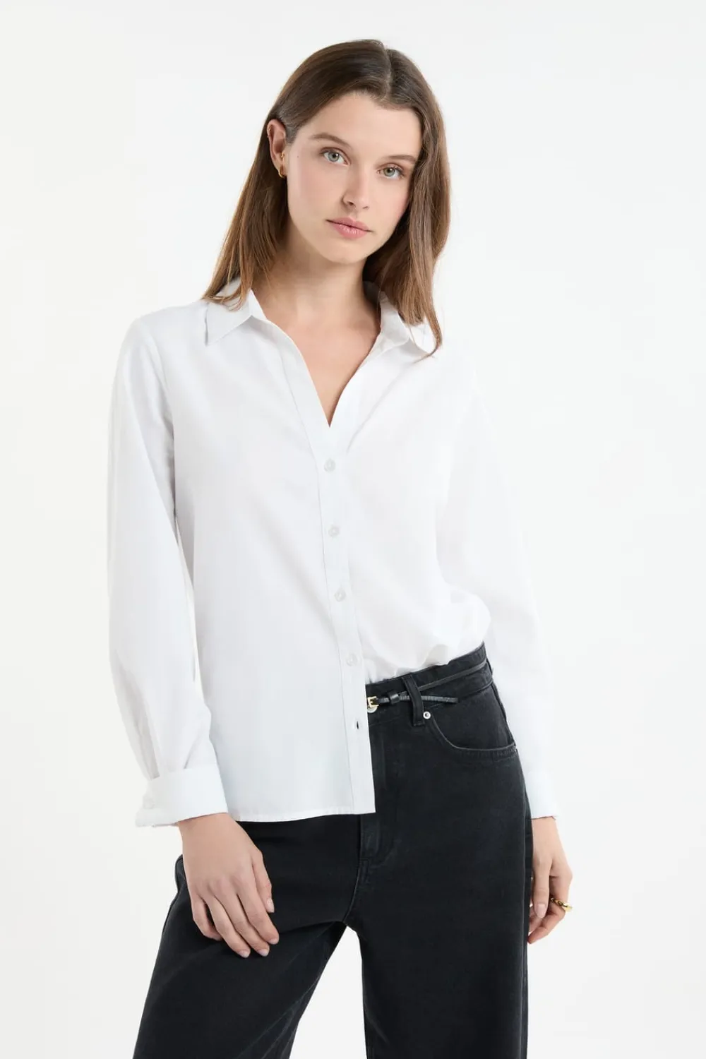 New ETAM Camisa de manga larga de algodón BLANCO