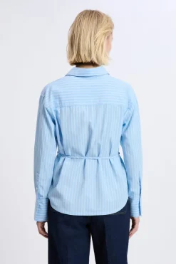 Hot ETAM Camisa de manga larga de algodón con cinturón AZUL CIELO