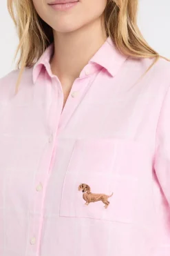 Sale ETAM Camisa de pijama a cuadros con estampado de perros en algodón ROSA