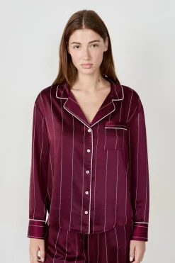 Discount ETAM Camisa de pijama a rayas de satén BURDEOS GRANATE