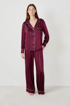 Discount ETAM Camisa de pijama a rayas de satén BURDEOS GRANATE