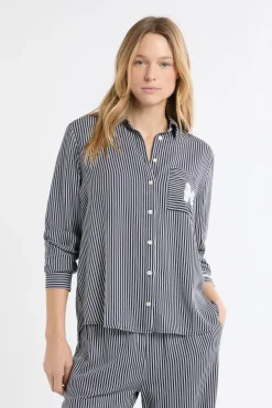 Clearance ETAM Camisa de pijama a rayas con estampado de perros marino