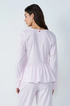ETAM Camisa de pijama de algodón a rayas de manga larga con lazos FUCSIA