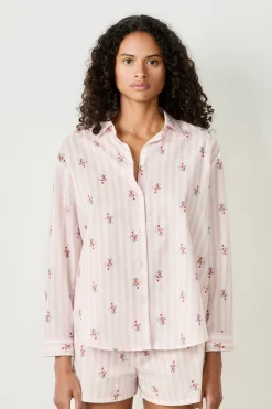 ETAM Camisa de pijama de algodón estampada ROSA CLARO