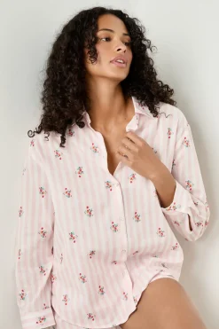 ETAM Camisa de pijama de algodón estampada ROSA CLARO