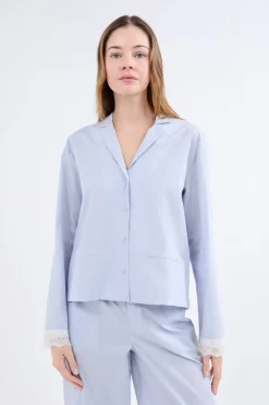 New ETAM Camisa de pijama de manga larga a rayas AZUL