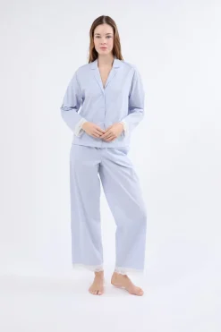 New ETAM Camisa de pijama de manga larga a rayas AZUL