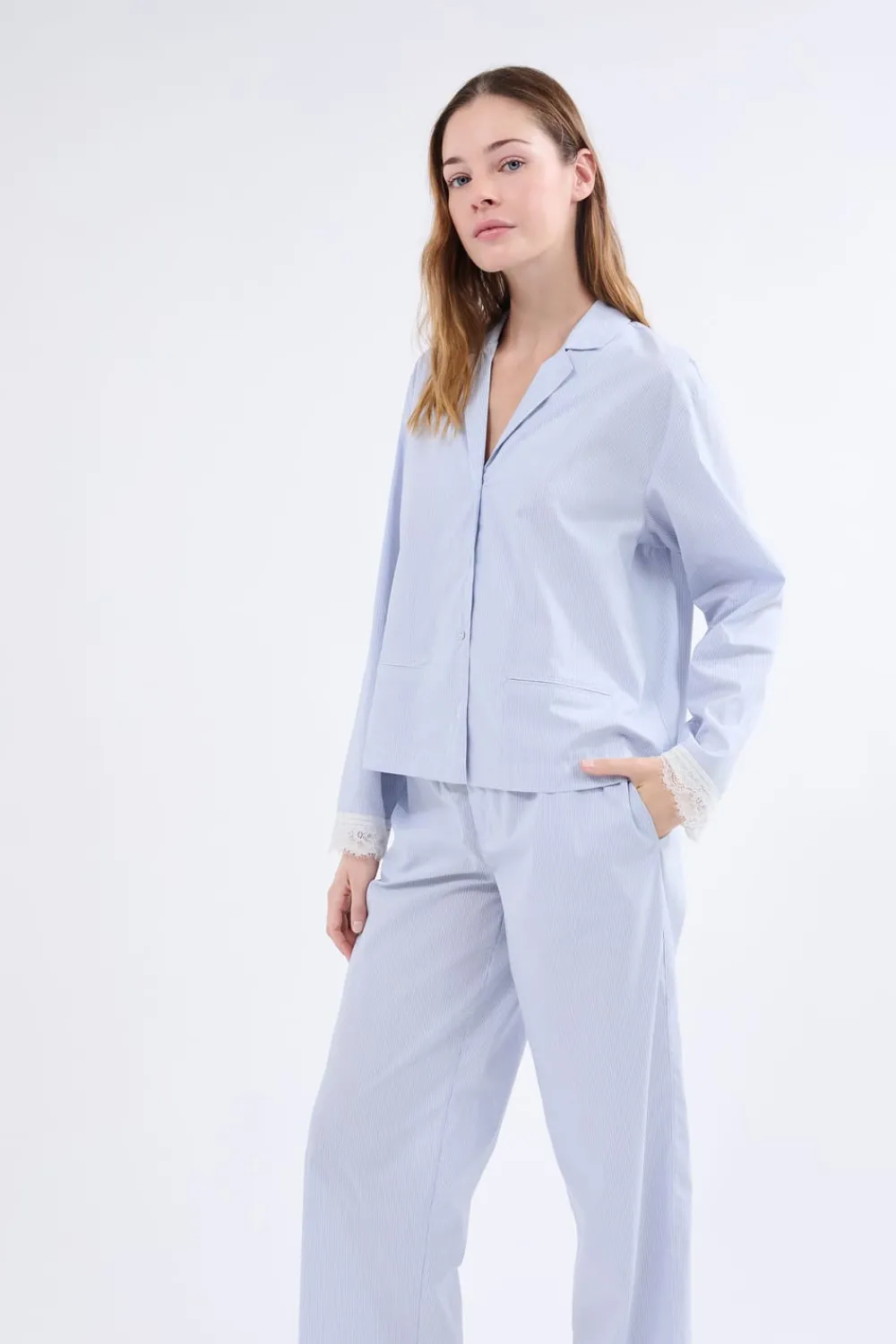 New ETAM Camisa de pijama de manga larga a rayas AZUL