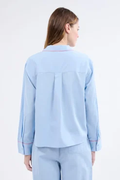 Clearance ETAM Camisa de pijama de manga larga de algodón AZUL CLARO