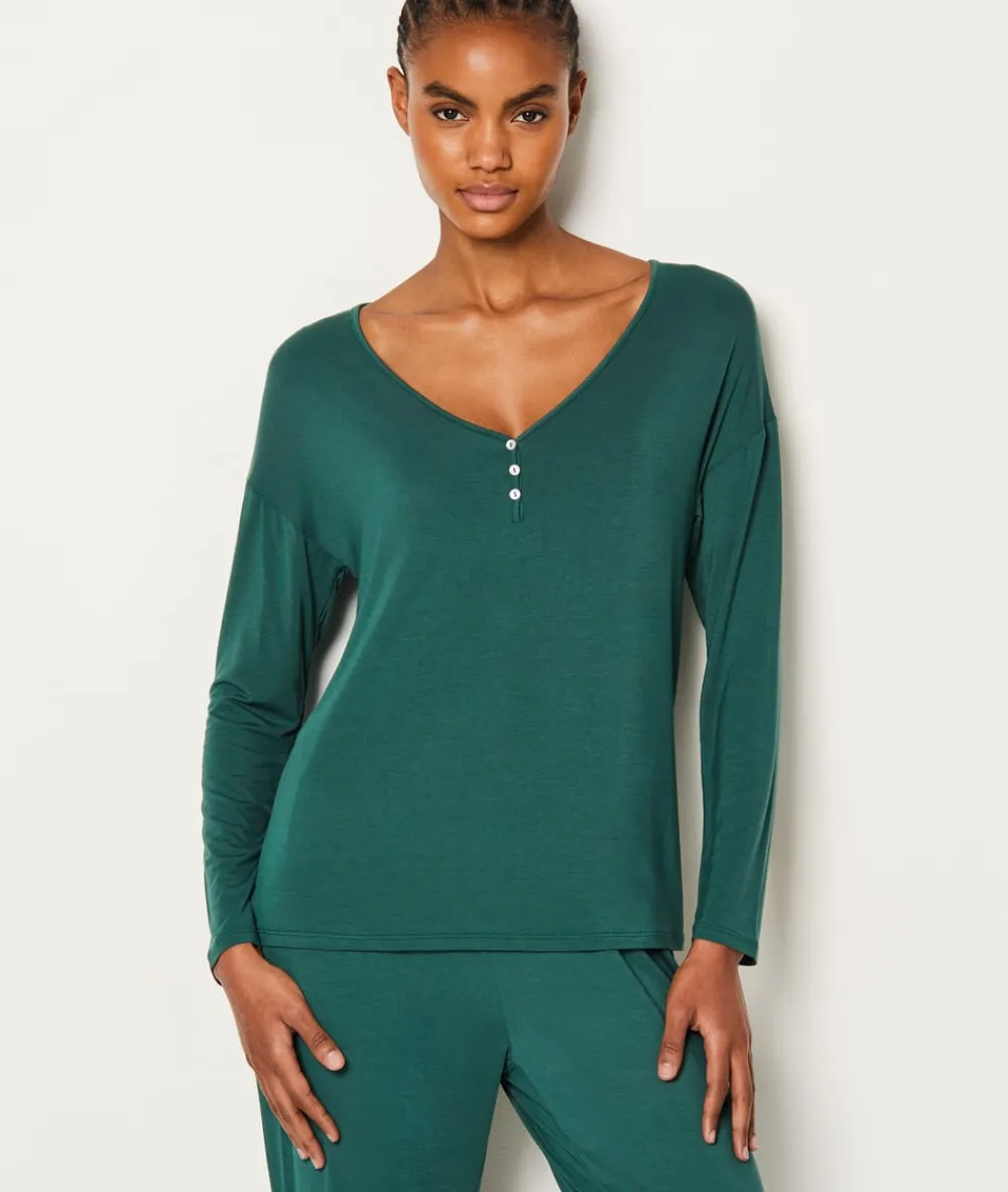 Outlet ETAM Camisa de pijama de manga larga abotonada de modal VERDE ABETO