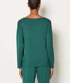 Outlet ETAM Camisa de pijama de manga larga abotonada de modal VERDE ABETO