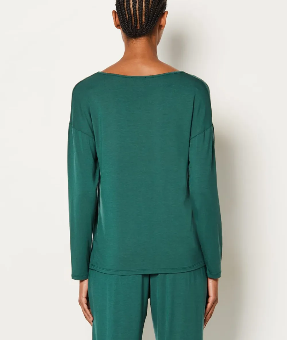 Outlet ETAM Camisa de pijama de manga larga abotonada de modal VERDE ABETO