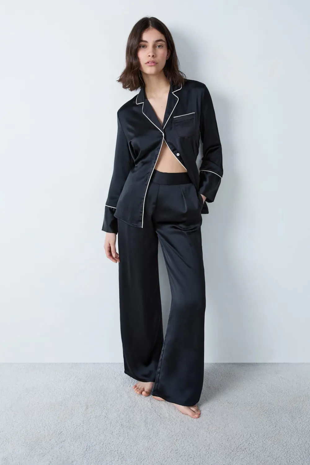 Hot ETAM Camisa de pijama de satén NEGRO