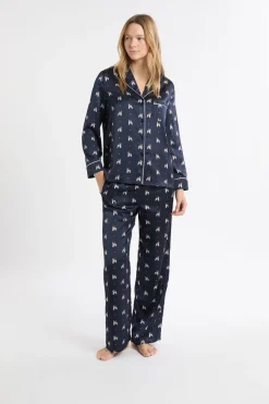 Outlet ETAM Camisa de pijama de satén con estampado de perros IMP FD marino