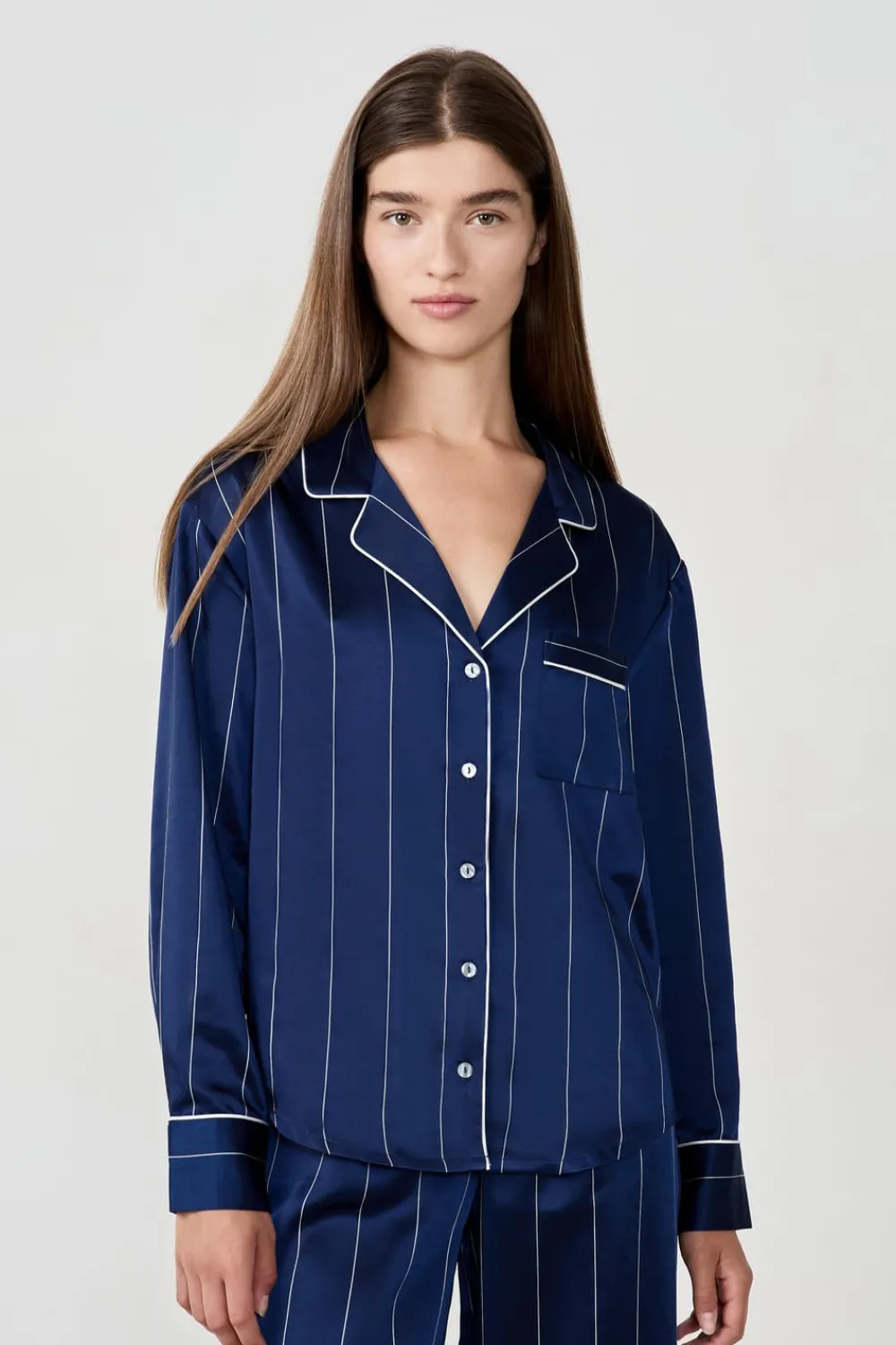 Sale ETAM Camisa de pijama de satén a rayas AZUL MARINO